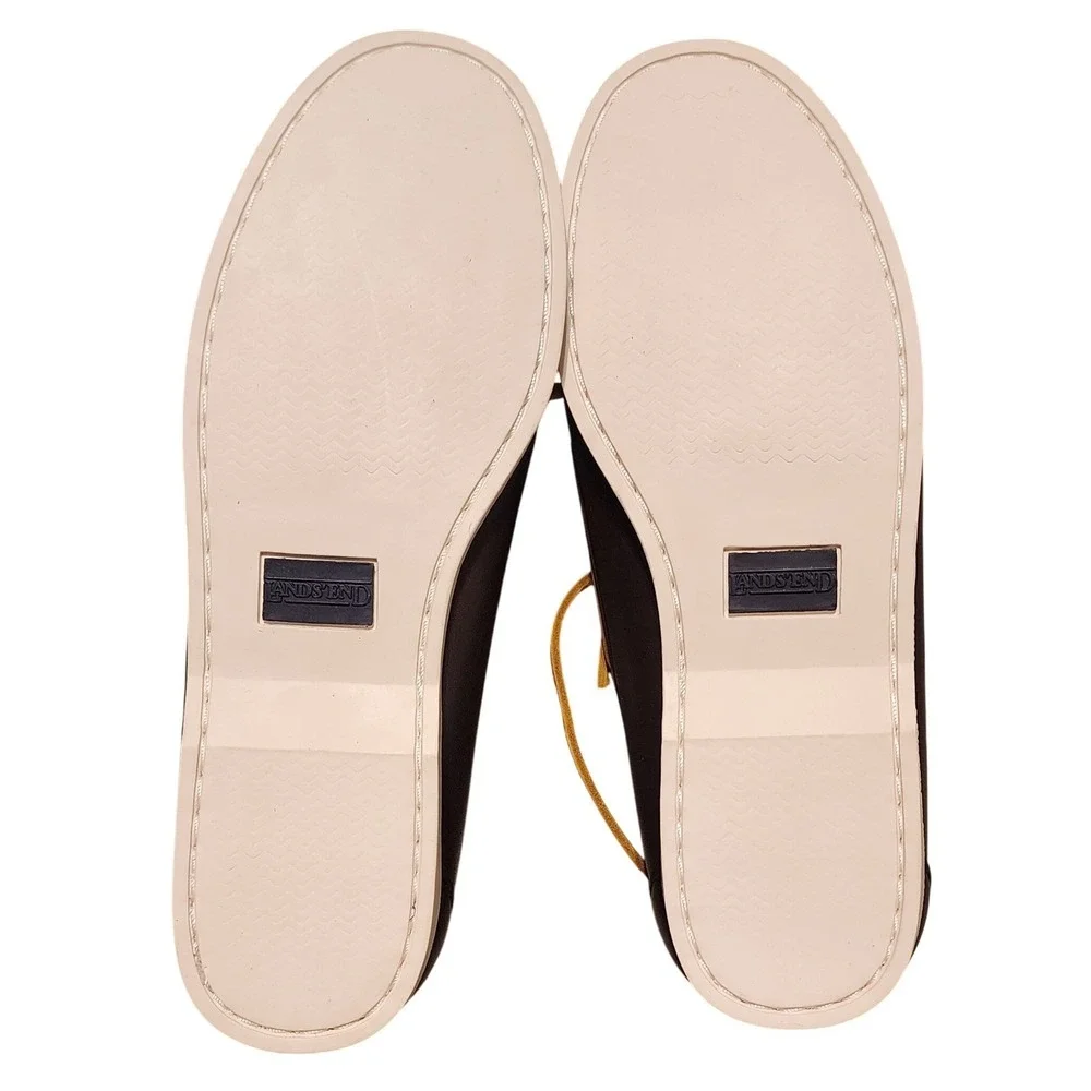 Lands End Brown Leather Boat Shoes Preppy Size 8.5 D READ These Run SMALL